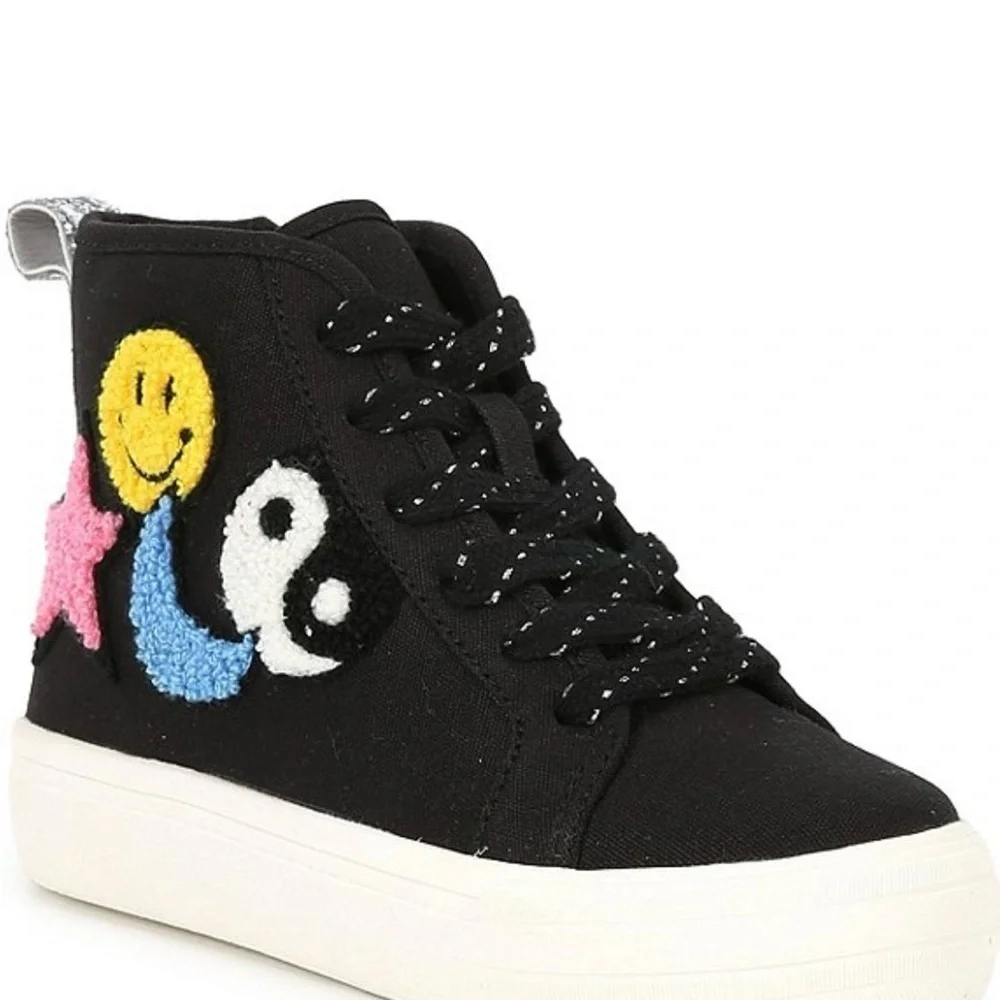 GB Girls Black High-Top Sneakers with Colorful Patches